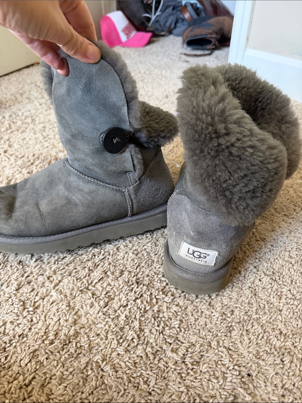 UGG Women's Gray Sheepskin Button Boot